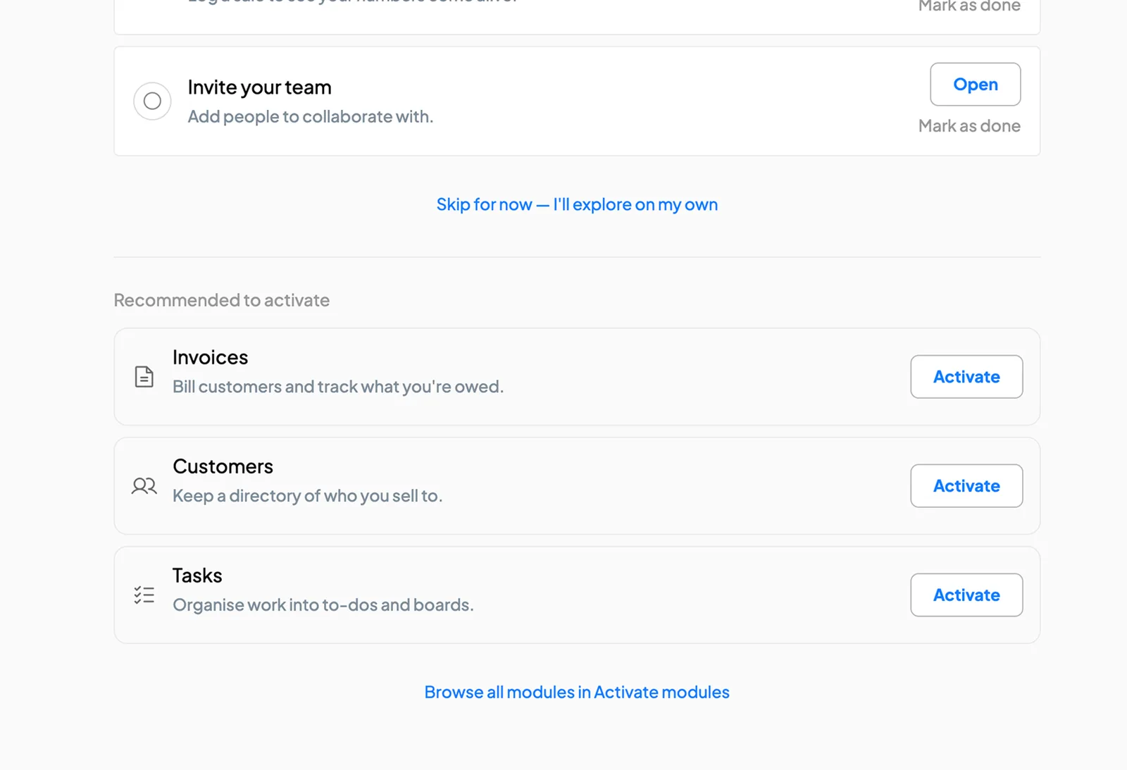 The Getting Started checklist in 390 Work